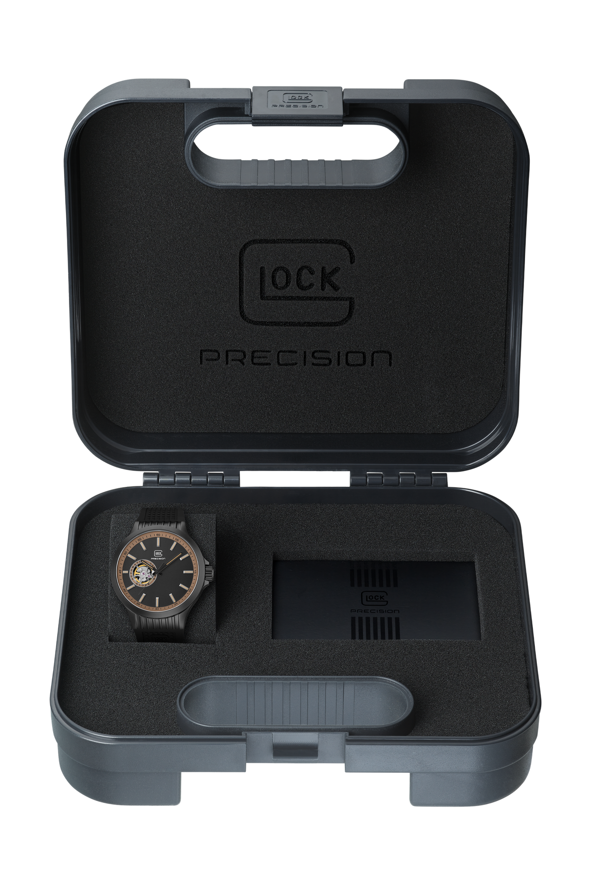 GLOCK Open Heart Automatic Watch in Gunmetal Steel, Black Dial, Black Strap