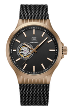 GLOCK Open Heart Automatic Watch in Coyote Steel, Black Dial, Black Bracelet