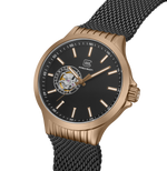 GLOCK Open Heart Automatic Watch in Coyote Steel, Black Dial, Black Bracelet