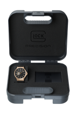 GLOCK Open Heart Automatic Watch in Coyote Steel, Black Dial, Black Bracelet
