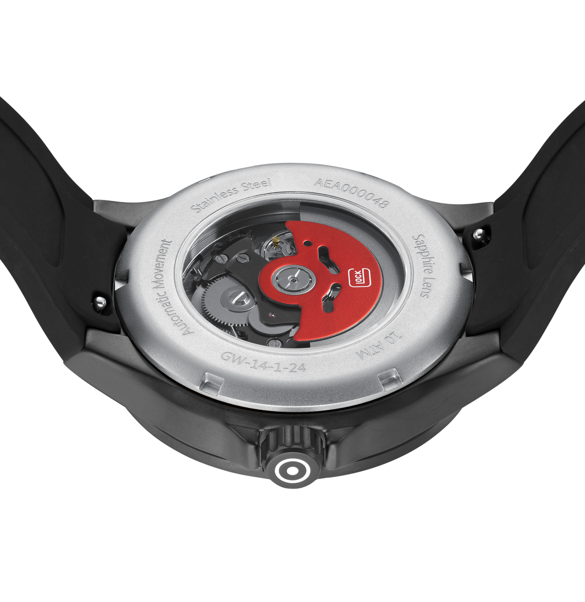 GLOCK Skeleton Automatic Watch in Gunmetal Steel, Gunmetal Dial, Black Strap