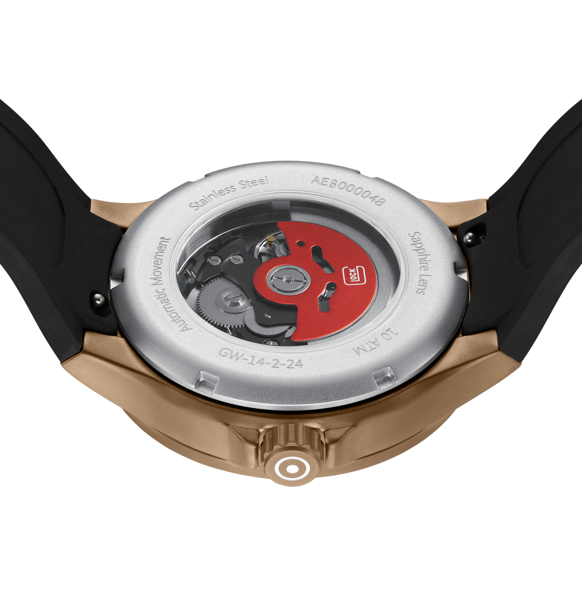 GLOCK Skeleton Automatic Watch in Coyote Steel, Black Dial, Black Strap