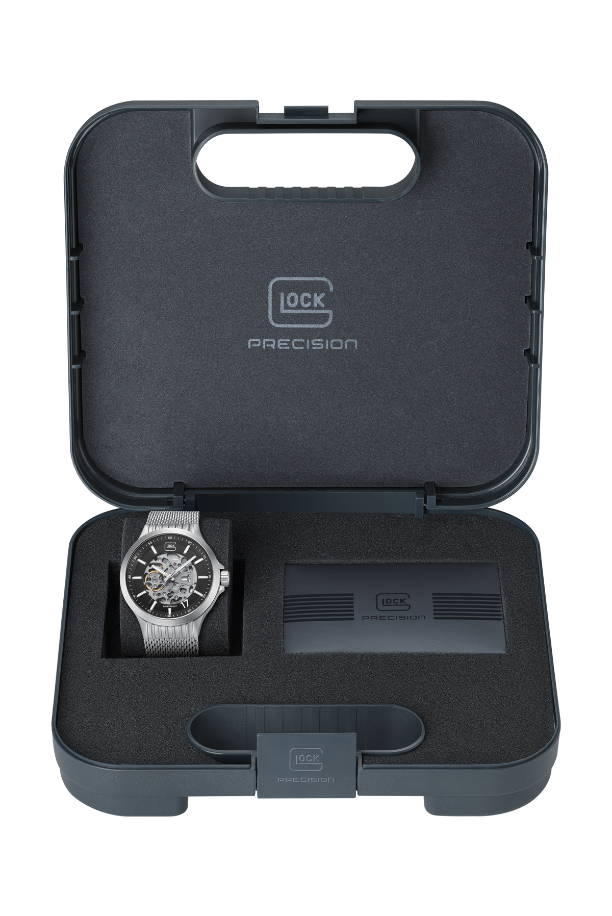 GLOCK Skeleton Automatic Watch in Stainless Steel, Black Dial, Silver-Tone Strap