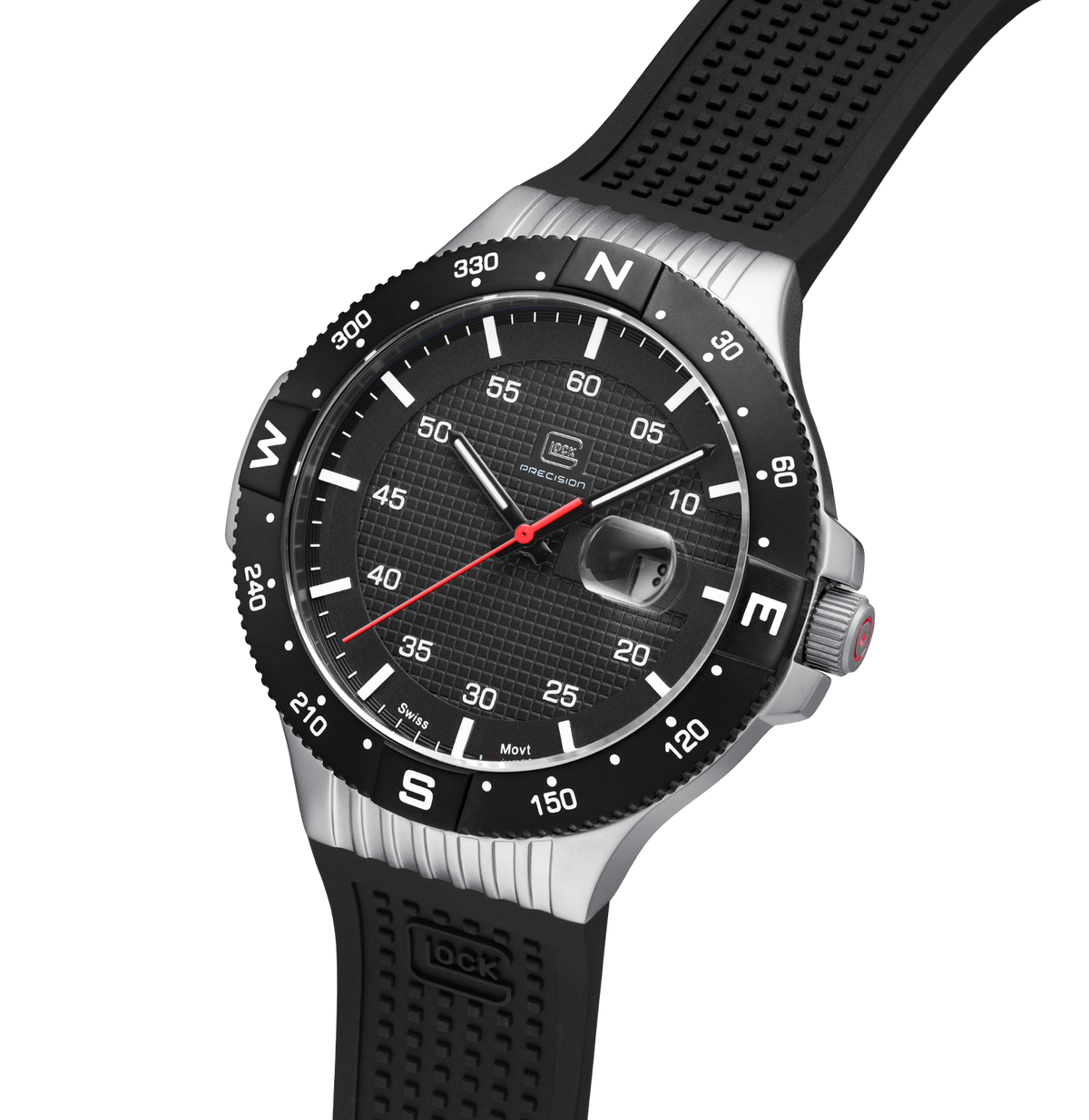GLOCK Rotating-Bezel Watch in Stainless Steel, Black Dial, Black Strap (GW-15-1-22)