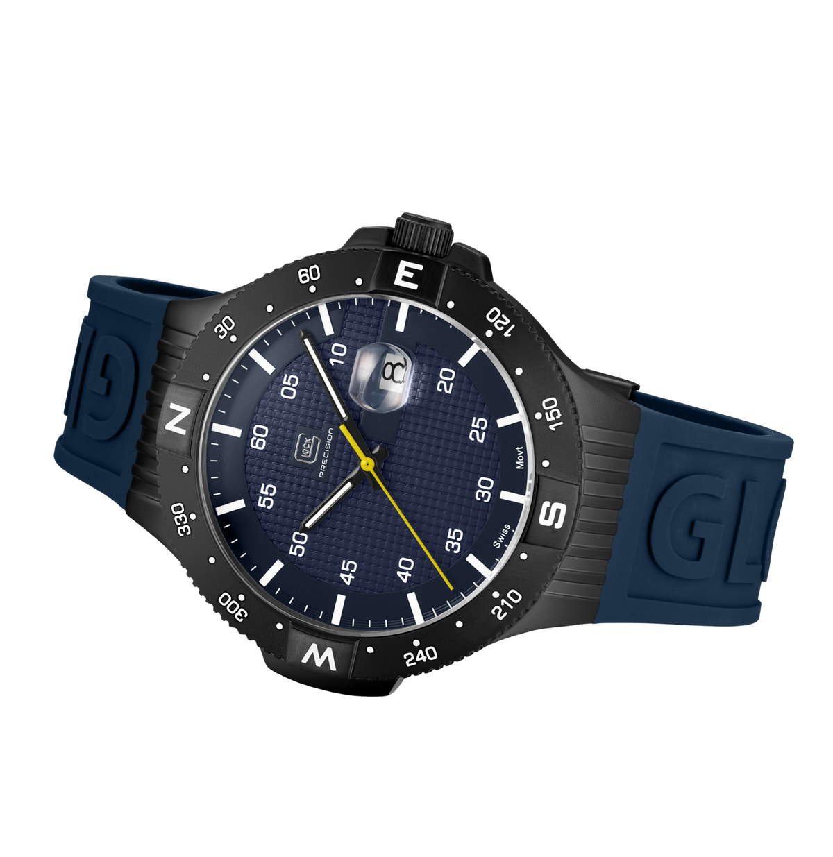 GLOCK Rotating-Bezel Watch in Gunmetal Steel, Blue Dial, Dark Blue Strap