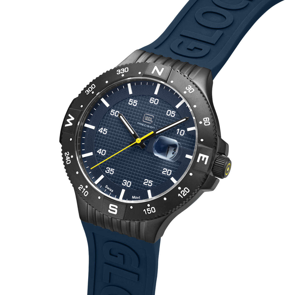 GLOCK Rotating-Bezel Watch in Gunmetal Steel, Blue Dial, Dark Blue Strap