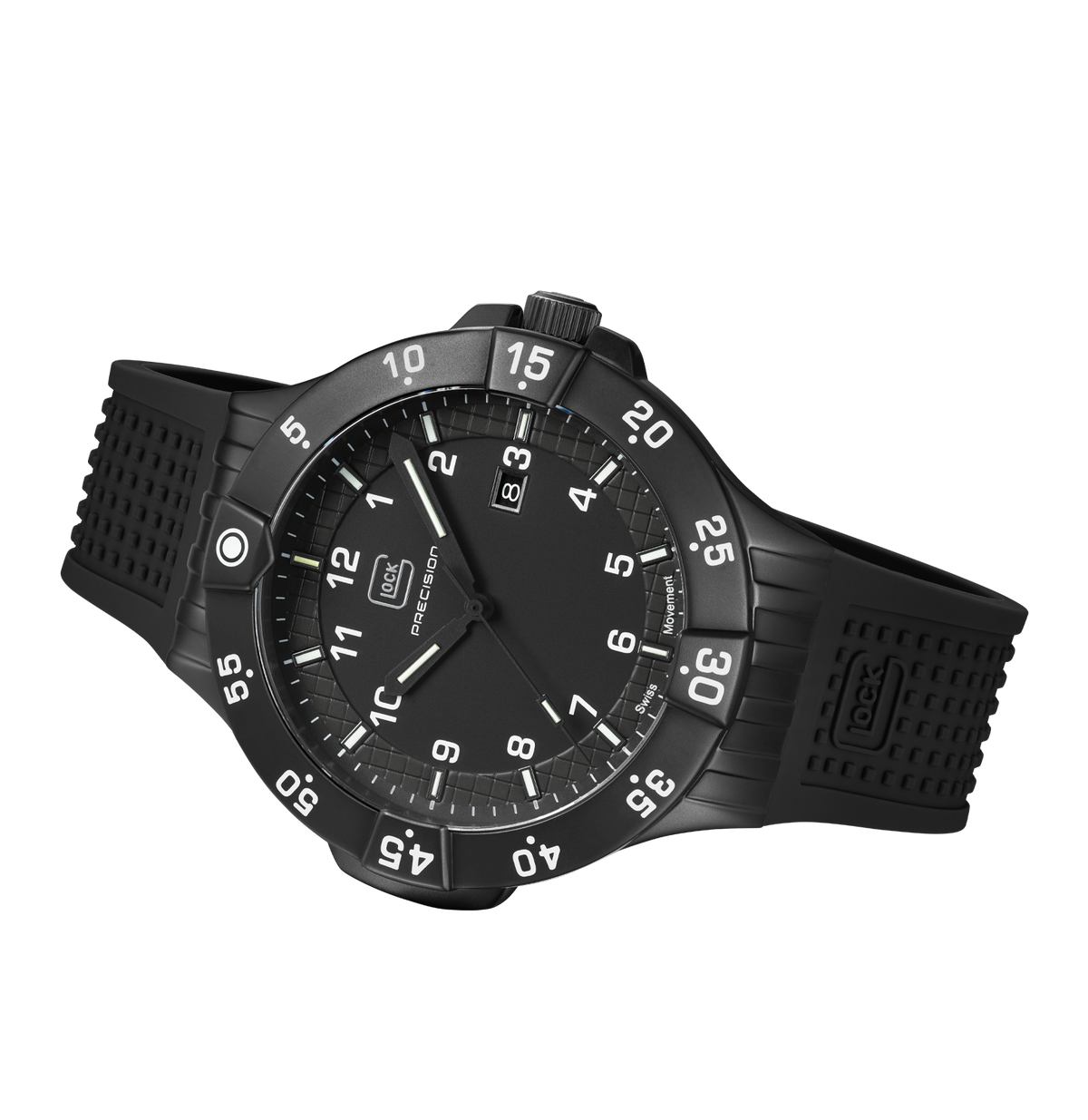 GLOCK Tritium Watch in Gunmetal Steel, Black Dial, Black Strap