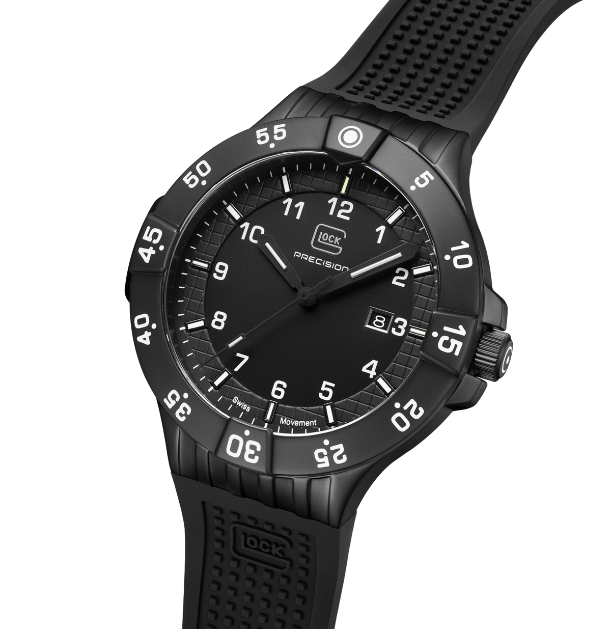 GLOCK Tritium Watch in Gunmetal Steel, Black Dial, Black Strap