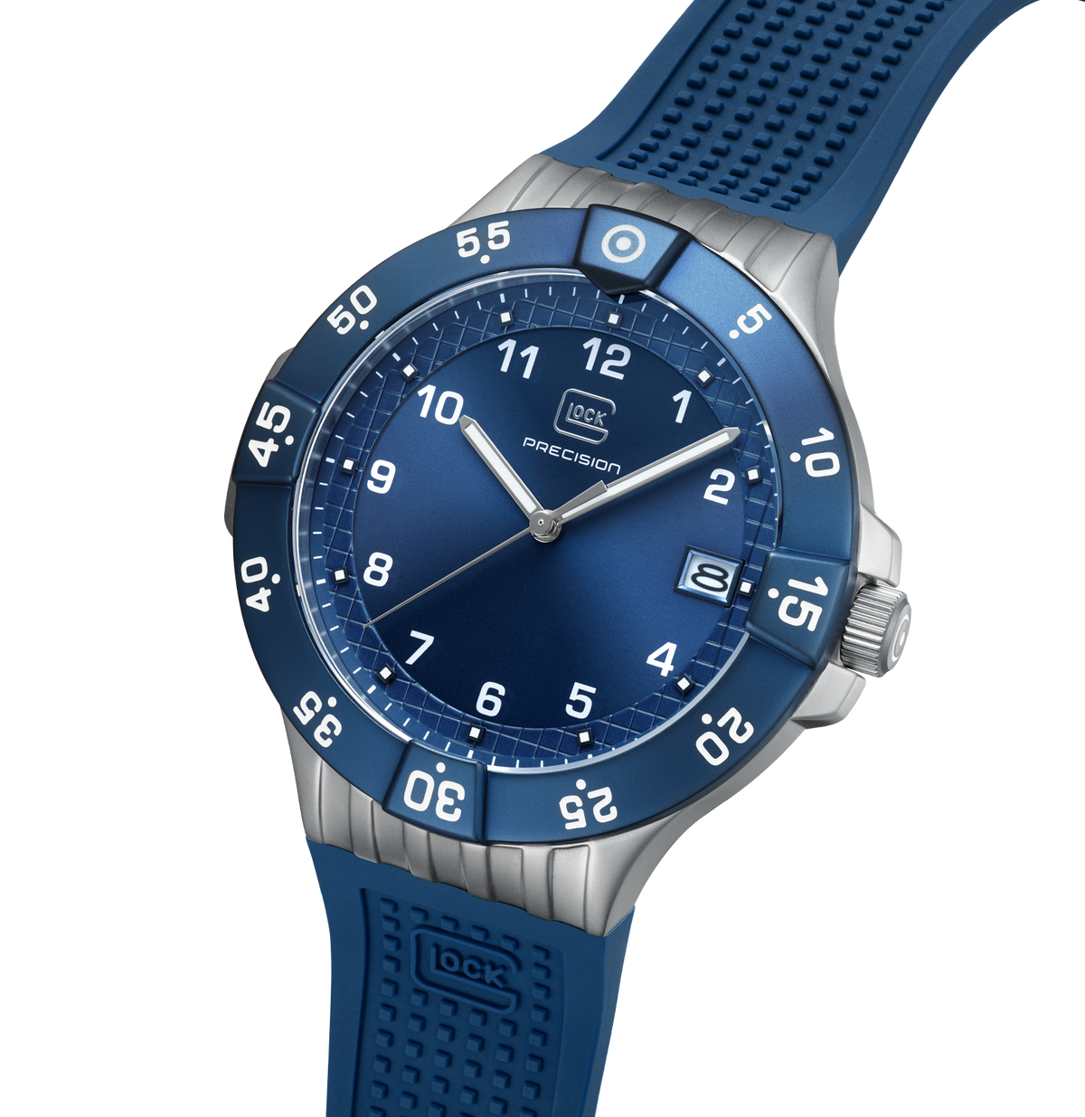 GLOCK Rotating-Bezel Watch in Dark Blue Steel, Blue Dial, Dark Blue Strap