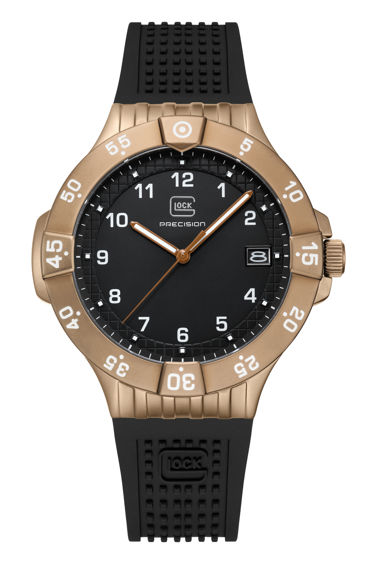 GLOCK Rotating-Bezel Watch in Coyote Steel, Black Dial, Black Strap