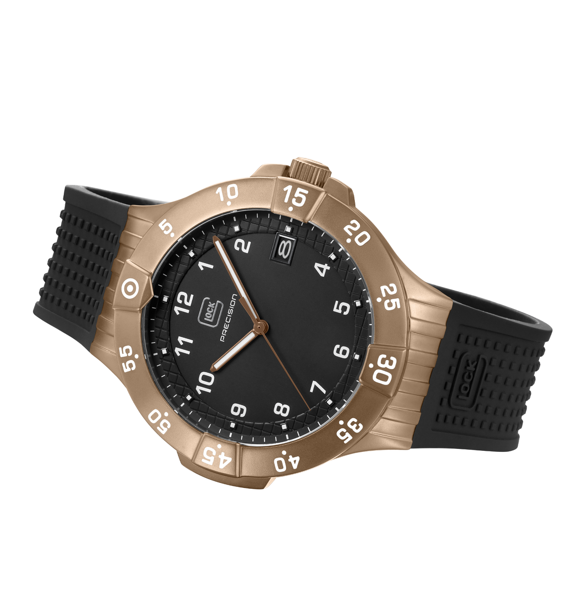 GLOCK Rotating-Bezel Watch in Coyote Steel, Black Dial, Black Strap