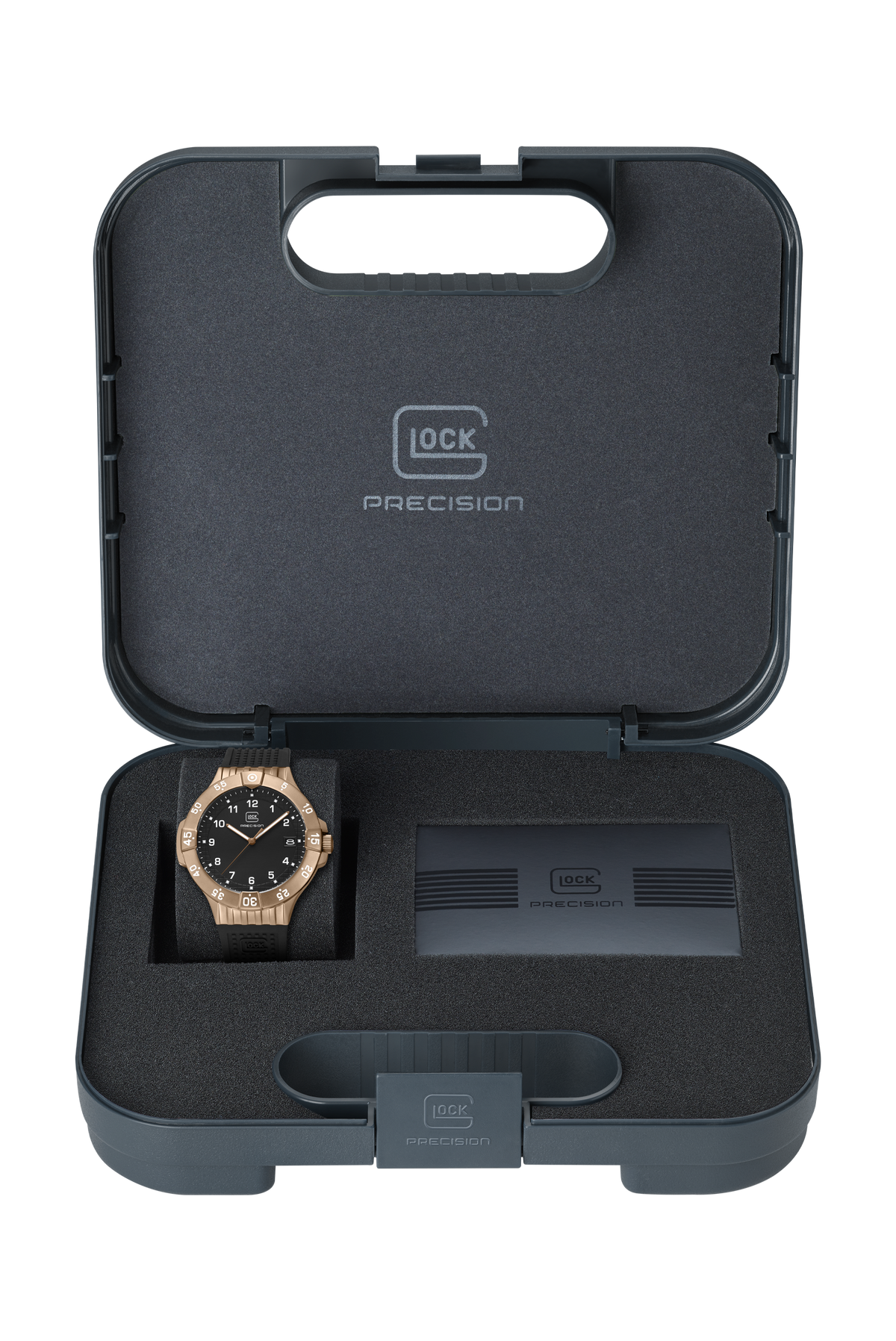 GLOCK Rotating-Bezel Watch in Coyote Steel, Black Dial, Black Strap