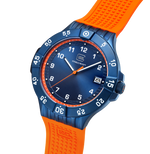 GLOCK Limited Edition Rotating-Bezel Watch in Dark Blue Steel, Blue Dial, Orange Strap