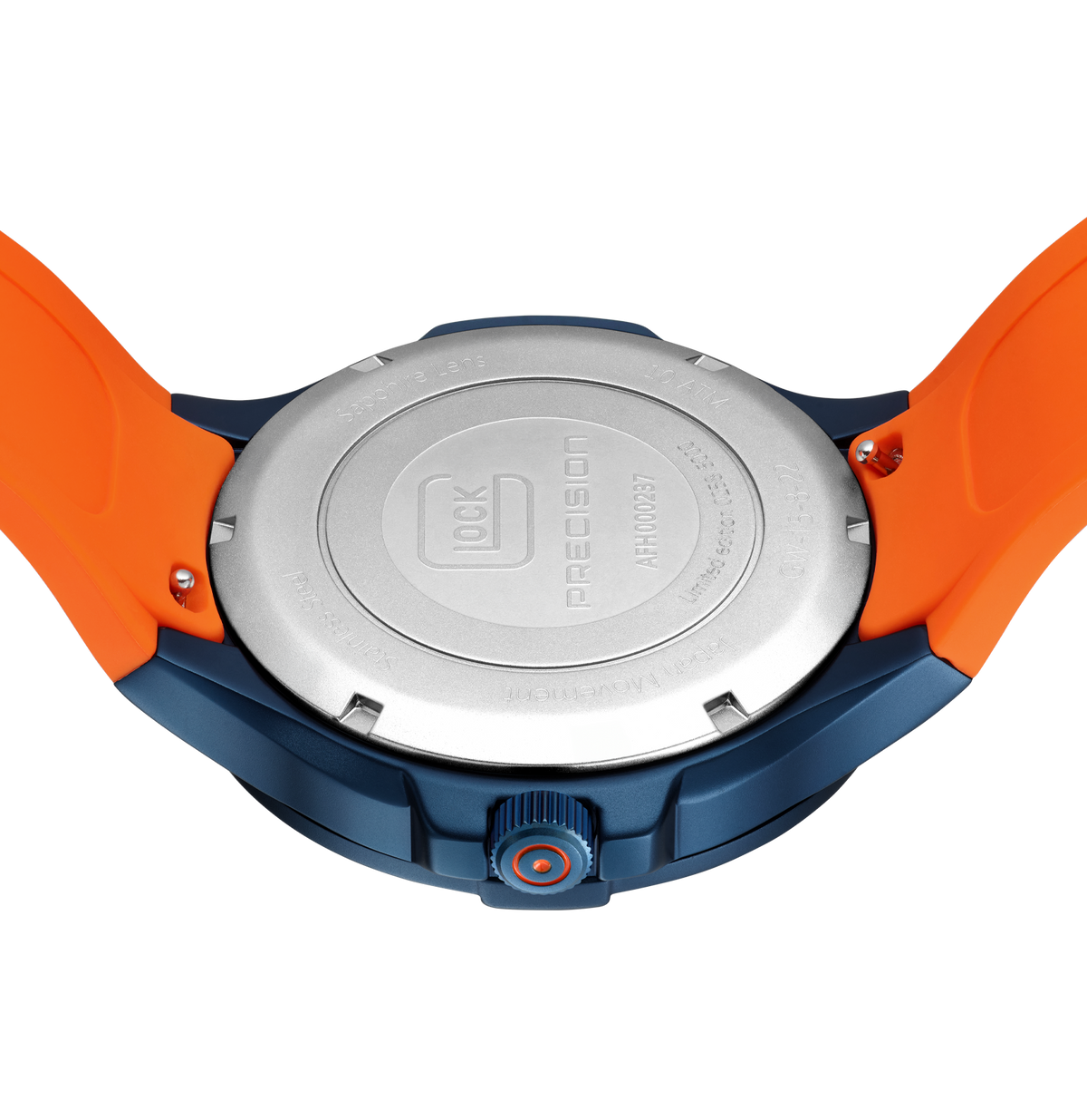 GLOCK Limited Edition Rotating-Bezel Watch in Dark Blue Steel, Blue Dial, Orange Strap