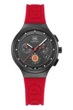 GLOCK Diamond Chronograph Watch in Black Steel, Black Dial, Red Strap