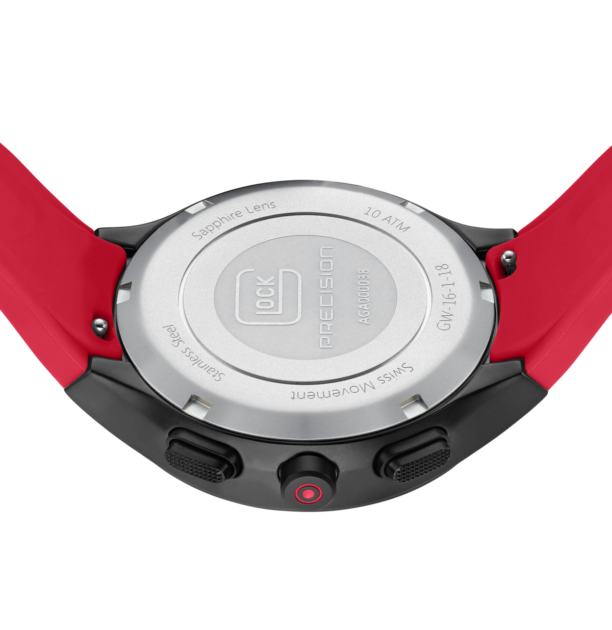 GLOCK Diamond Chronograph Watch in Black Steel, Black Dial, Red Strap