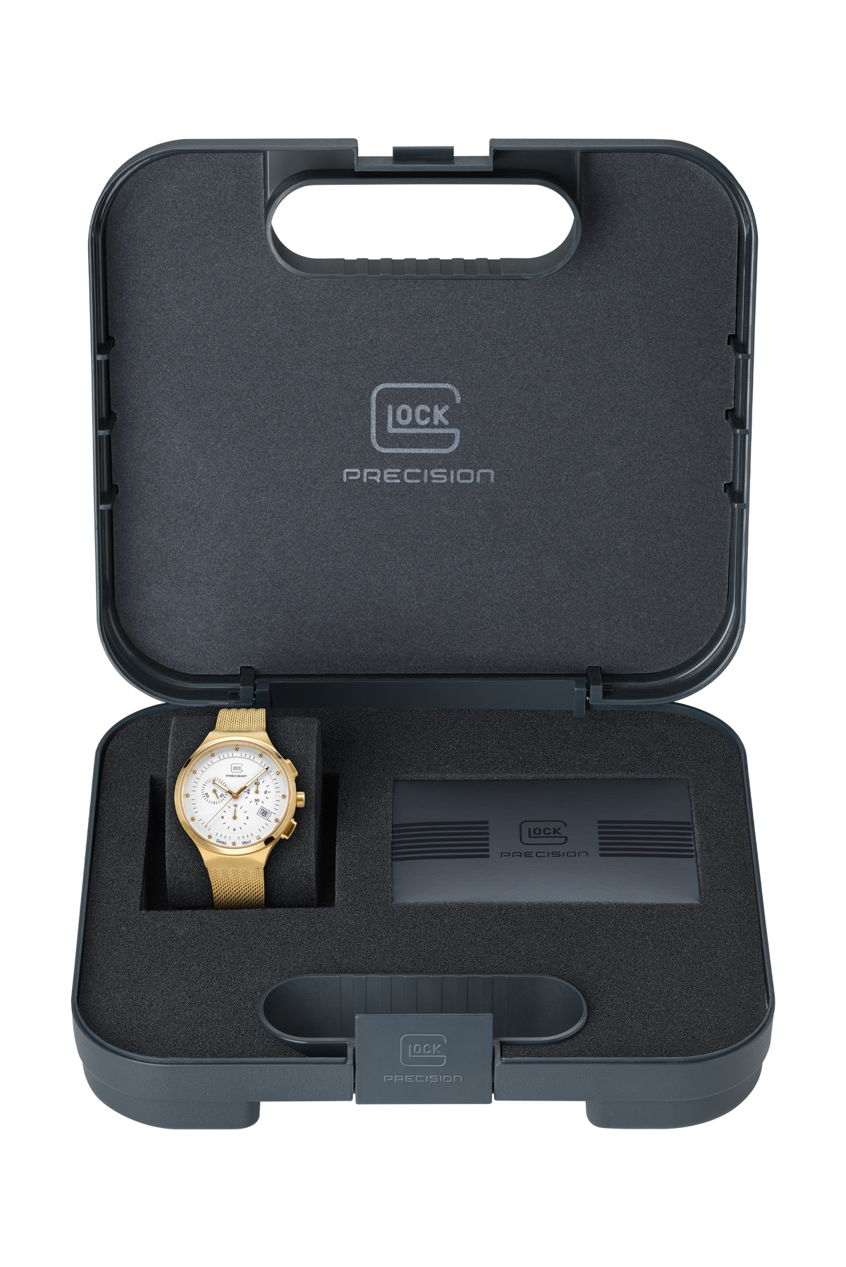 GLOCK Diamond Chronograph Watch in Gold-Tone Steel, White Dial, Gold-Tone Bracelet