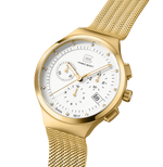 GLOCK Diamond Chronograph Watch in Gold-Tone Steel, White Dial, Gold-Tone Bracelet