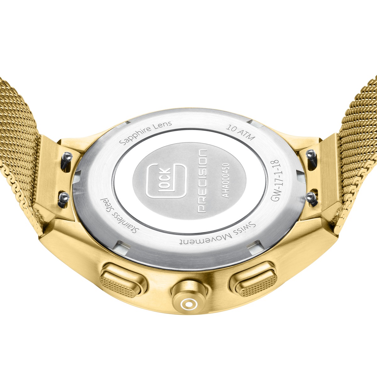 GLOCK Diamond Chronograph Watch in Gold-Tone Steel, White Dial, Gold-Tone Bracelet
