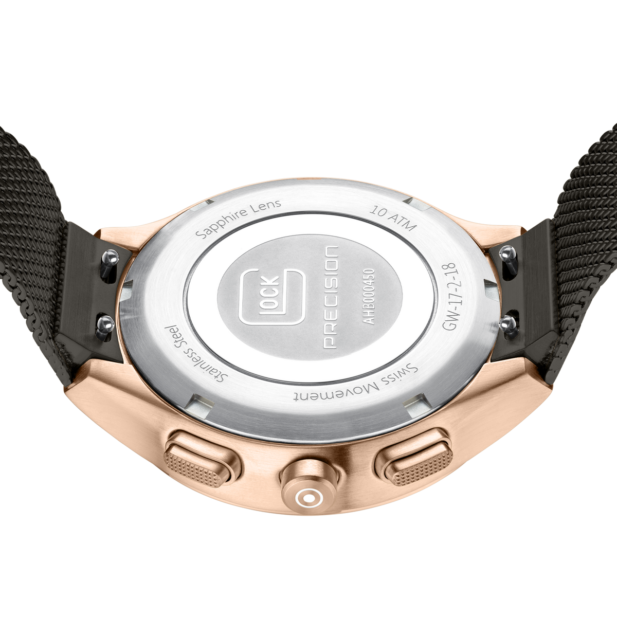 GLOCK Diamond Chronograph Watch in Rose Gold-Tone Steel, Gunmetal Dial, Gunmetal Bracelet