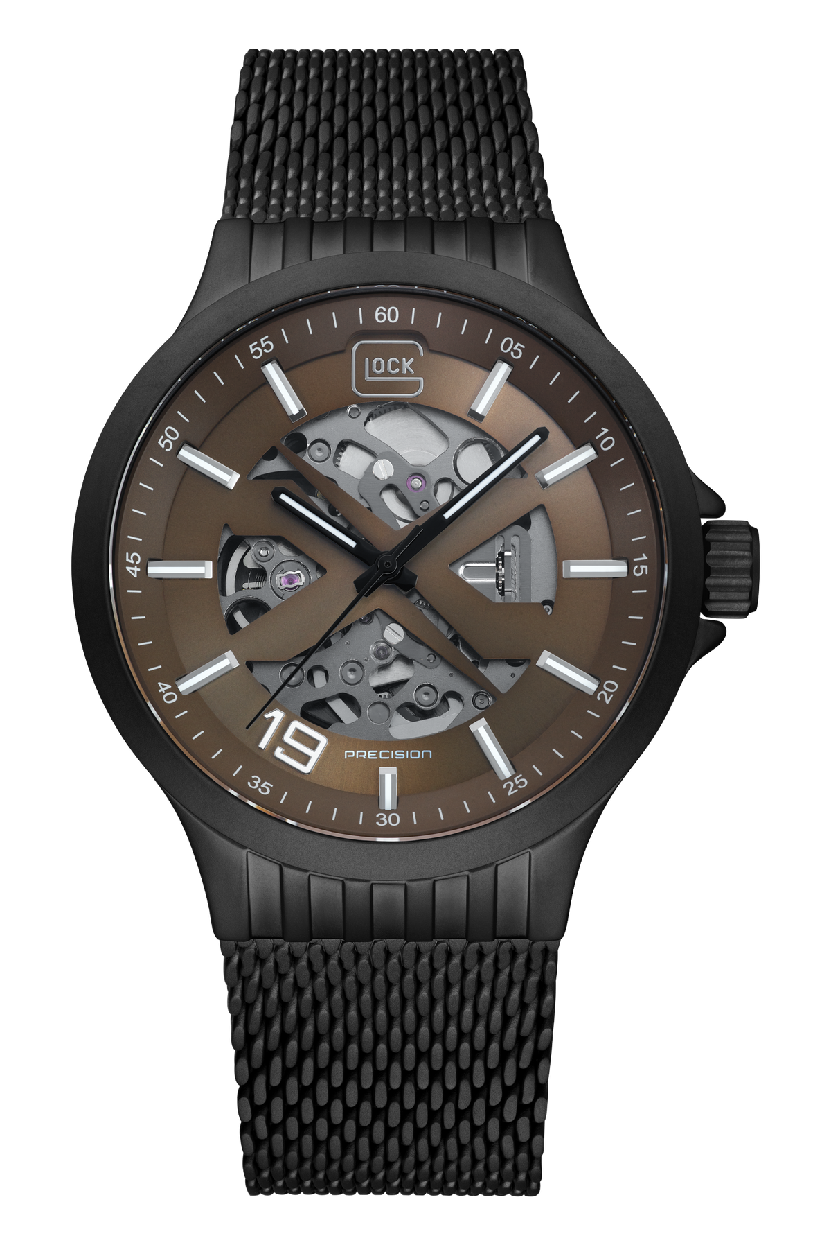 GLOCK Skeleton Automatic Watch in Black Steel, Coyote Dial, Black Bracelet