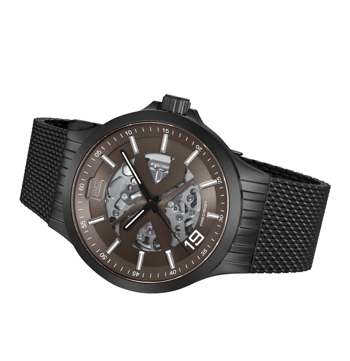 GLOCK Skeleton Automatic Watch in Black Steel, Coyote Dial, Black Bracelet
