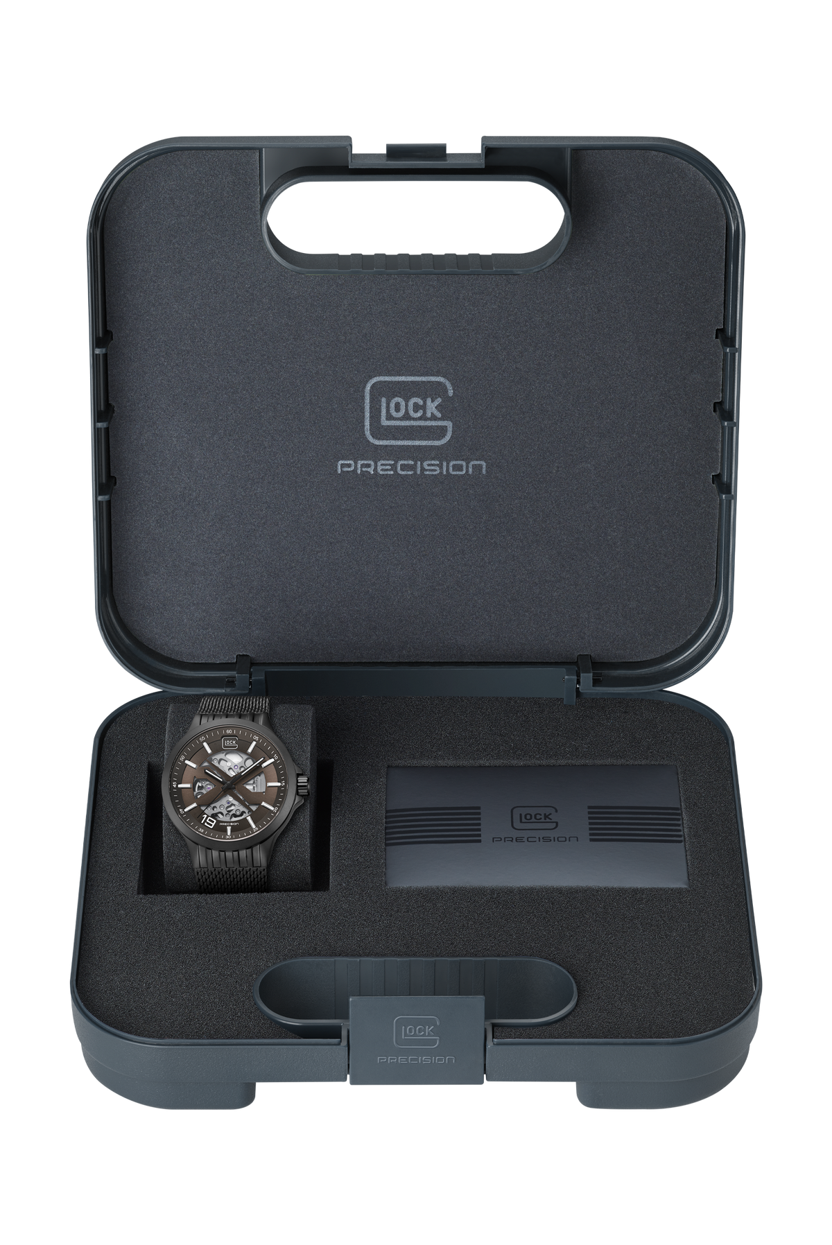 GLOCK Skeleton Automatic Watch in Black Steel, Coyote Dial, Black Bracelet