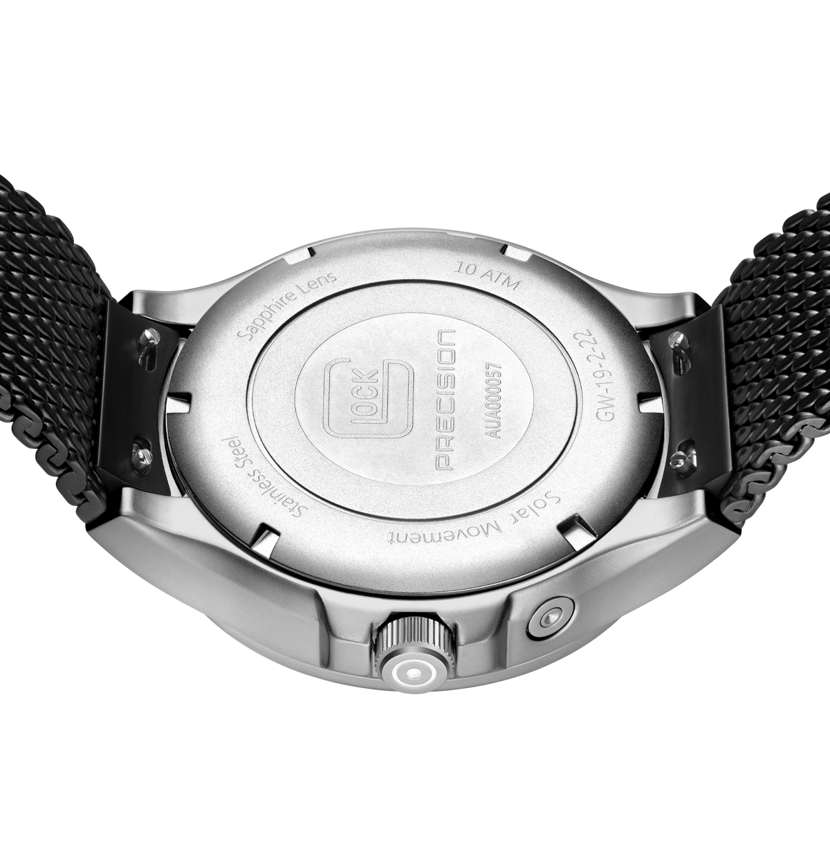 GLOCK Solar Watch in Stainless Steel, Black Dial, Black Bracelet
