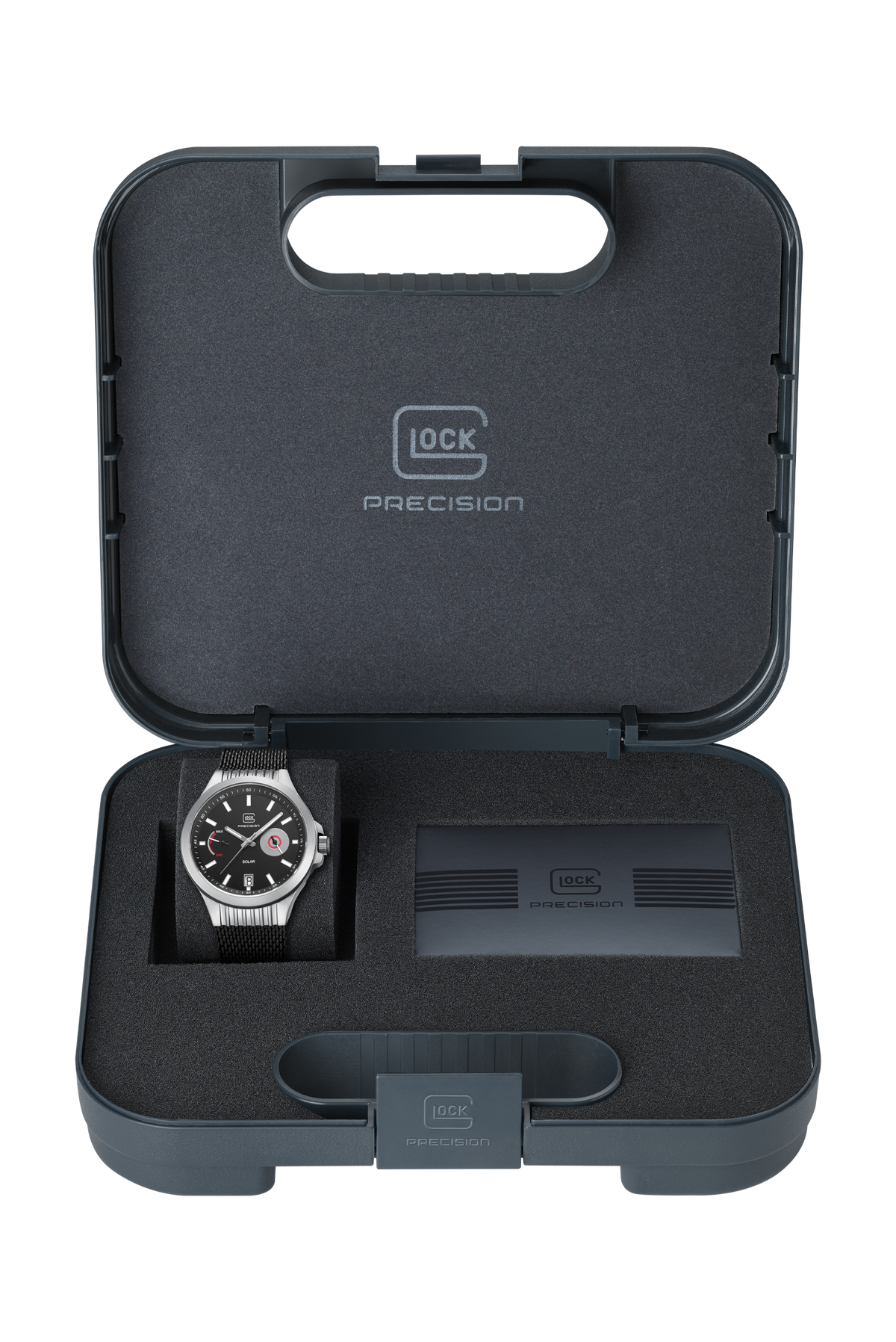 GLOCK Solar Watch in Stainless Steel, Black Dial, Black Bracelet