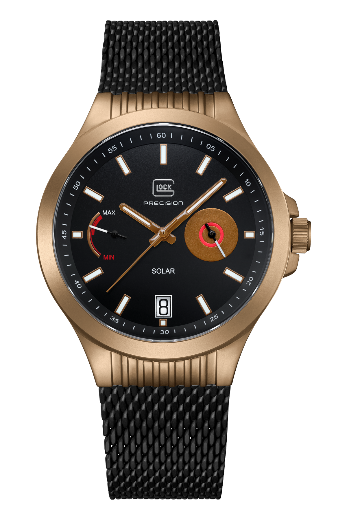 GLOCK Solar Watch in Coyote Steel, Black Dial, Black Bracelet