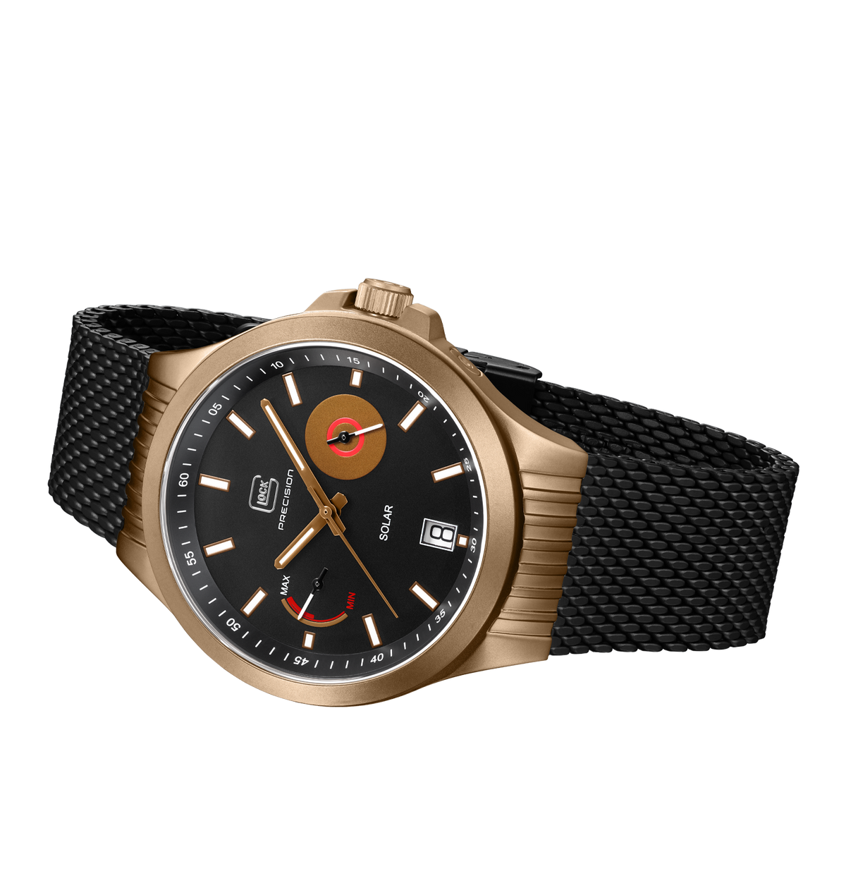 GLOCK Solar Watch in Coyote Steel, Black Dial, Black Bracelet