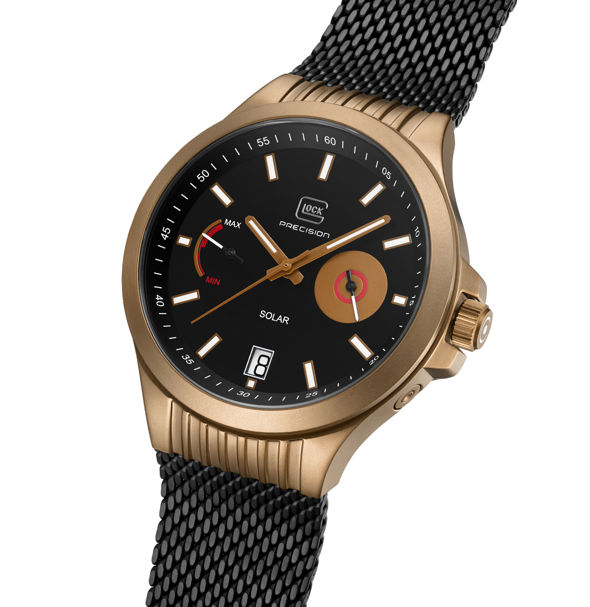 GLOCK Solar Watch in Coyote Steel, Black Dial, Black Bracelet