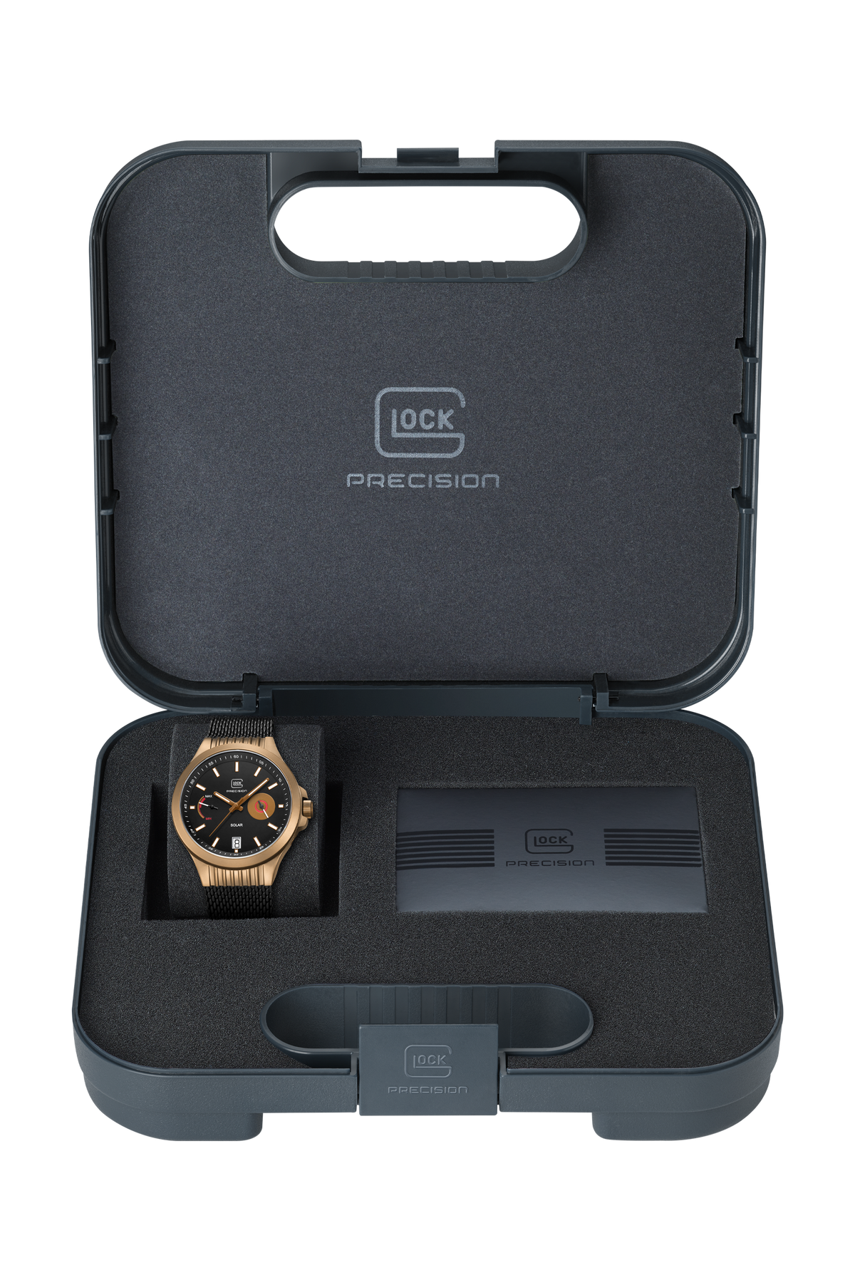 GLOCK Solar Watch in Coyote Steel, Black Dial, Black Bracelet