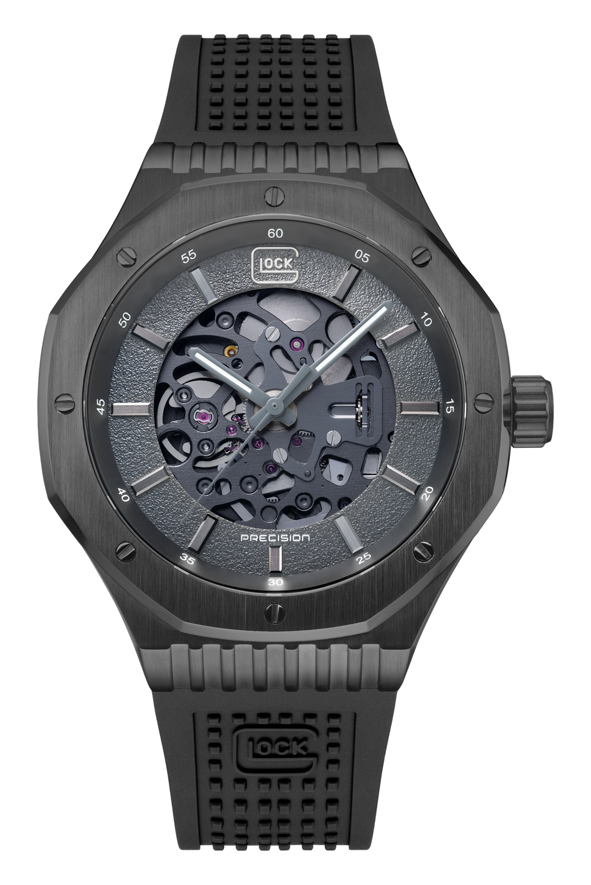 GLOCK Skeleton Automatic Watch in Black Steel, Black Dial, Black Strap