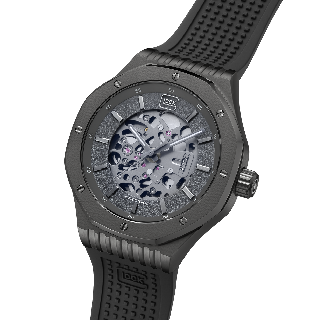GLOCK Skeleton Automatic Watch in Black Steel, Black Dial, Black Strap