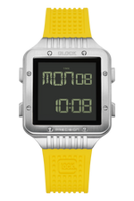 GLOCK Digital Chronograph Watch in Stainless Steel, Black Dial, Yellow Strap