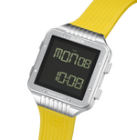 GLOCK Digital Chronograph Watch in Stainless Steel, Black Dial, Yellow Strap