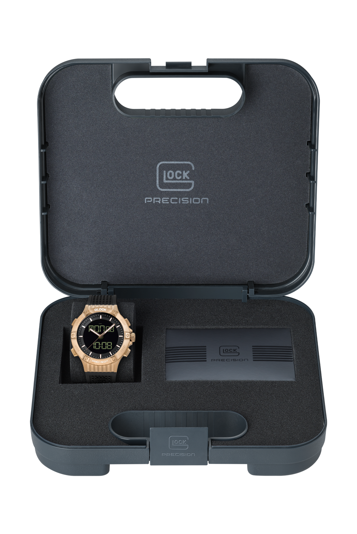 GLOCK Analog-Digital Watch in Coyote Steel, Black Dial, Black Strap