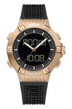 GLOCK Analog-Digital Watch in Coyote Steel, Black Dial, Black Strap