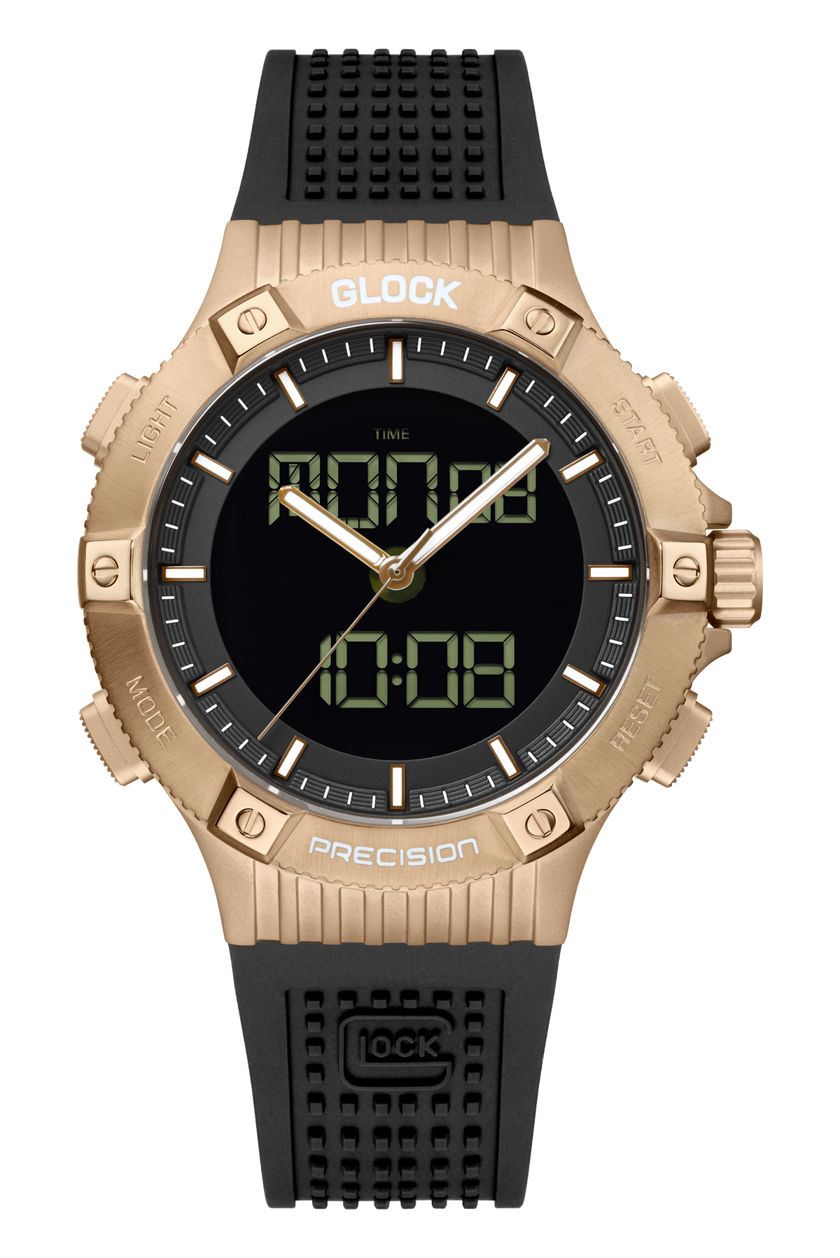 GLOCK Analog-Digital Watch in Coyote Steel, Black Dial, Black Strap