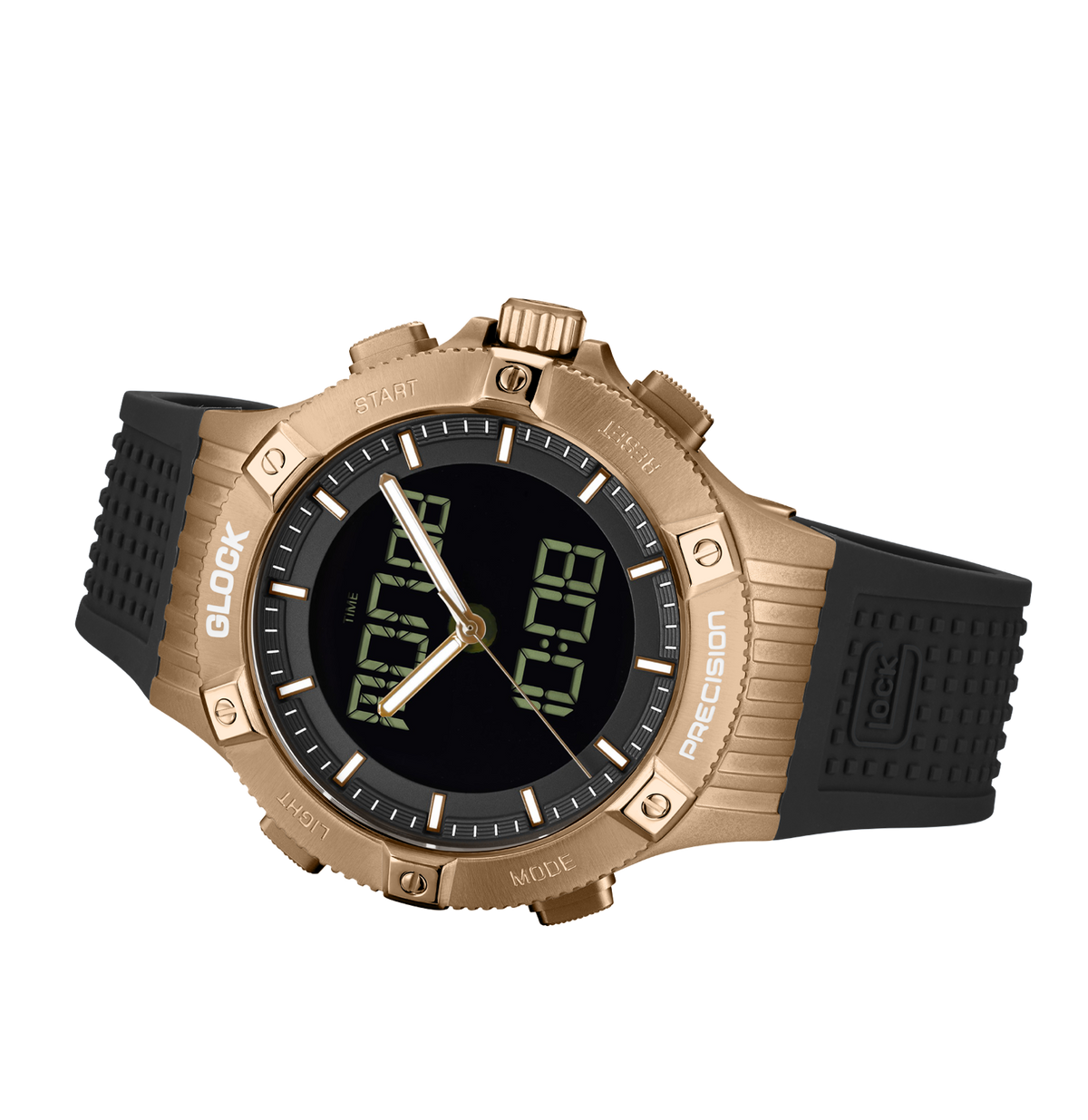 GLOCK Analog-Digital Watch in Coyote Steel, Black Dial, Black Strap