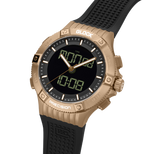 GLOCK Analog-Digital Watch in Coyote Steel, Black Dial, Black Strap