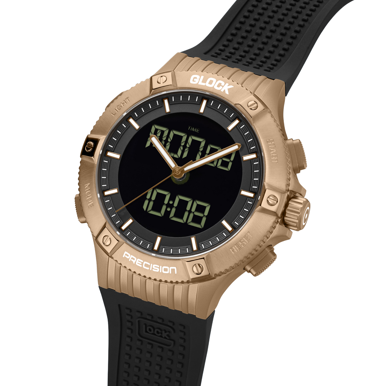 GLOCK Analog-Digital Watch in Coyote Steel, Black Dial, Black Strap