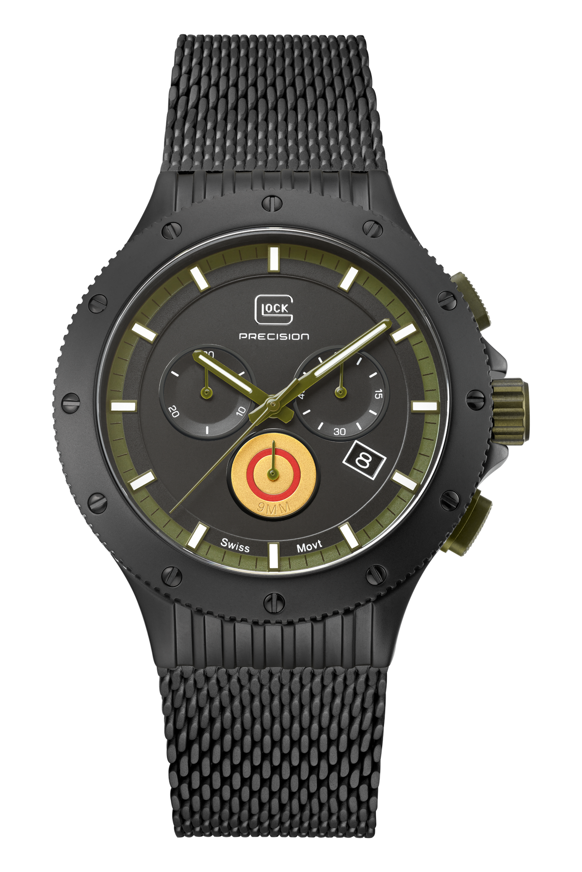 GLOCK Limited Edition Titanium Chronograph Watch in Black Titanium, Black Dial, Army Green Strap
