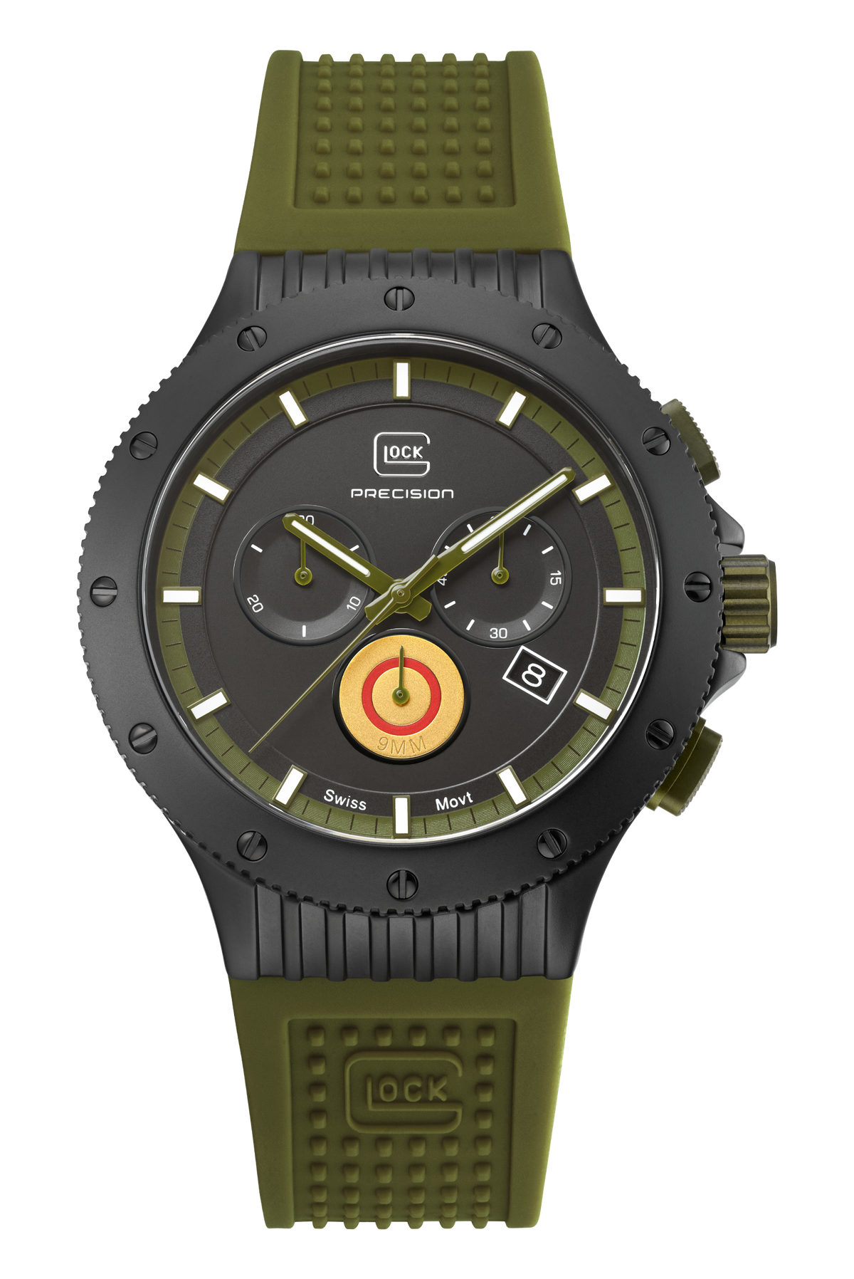 GLOCK Limited Edition Titanium Chronograph Watch in Black Titanium, Black Dial, Army Green Strap