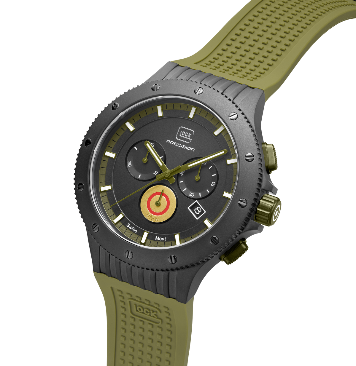 GLOCK Limited Edition Titanium Chronograph Watch in Black Titanium, Black Dial, Army Green Strap
