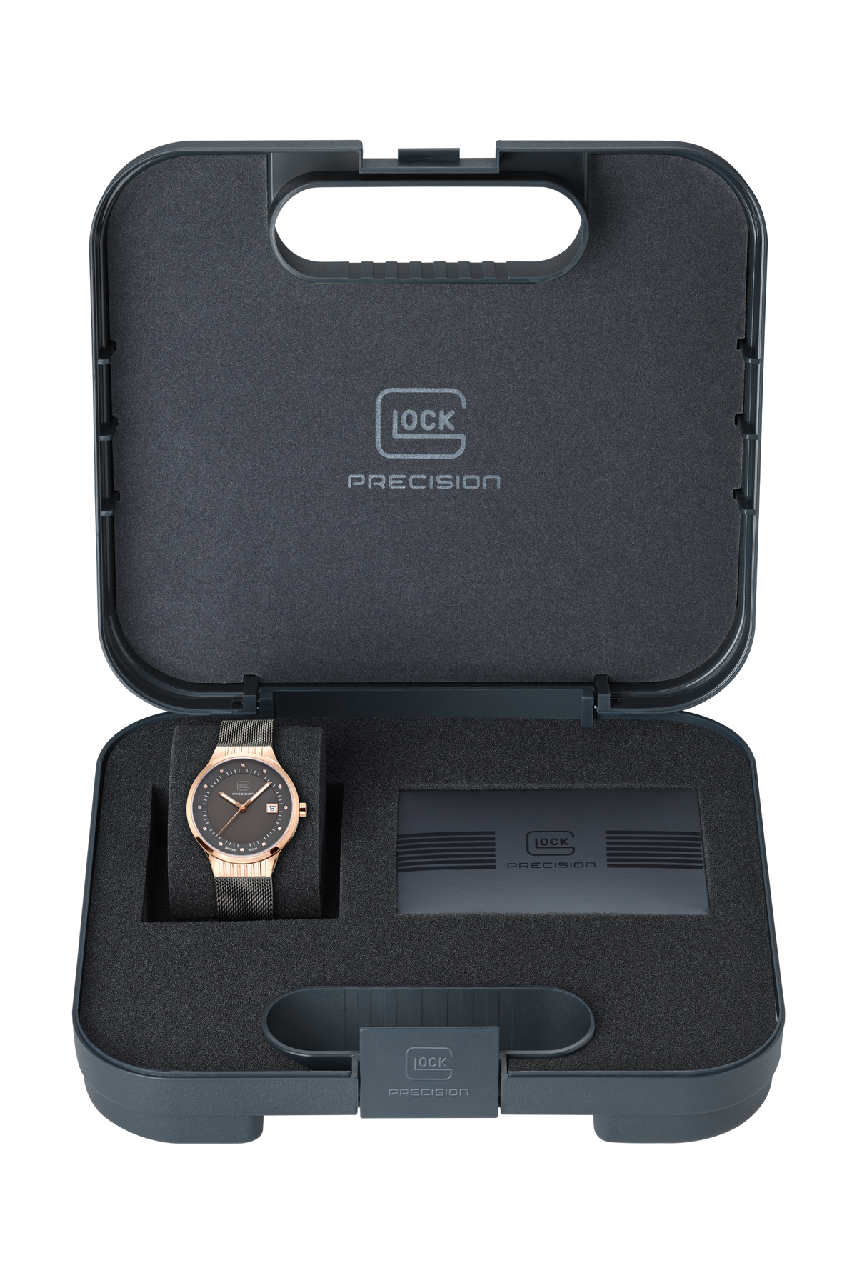 GLOCK Diamond Swiss Quartz Watch in Rose Gold-Tone Steel, Gunmetal Dial, Gunmetal Bracelet
