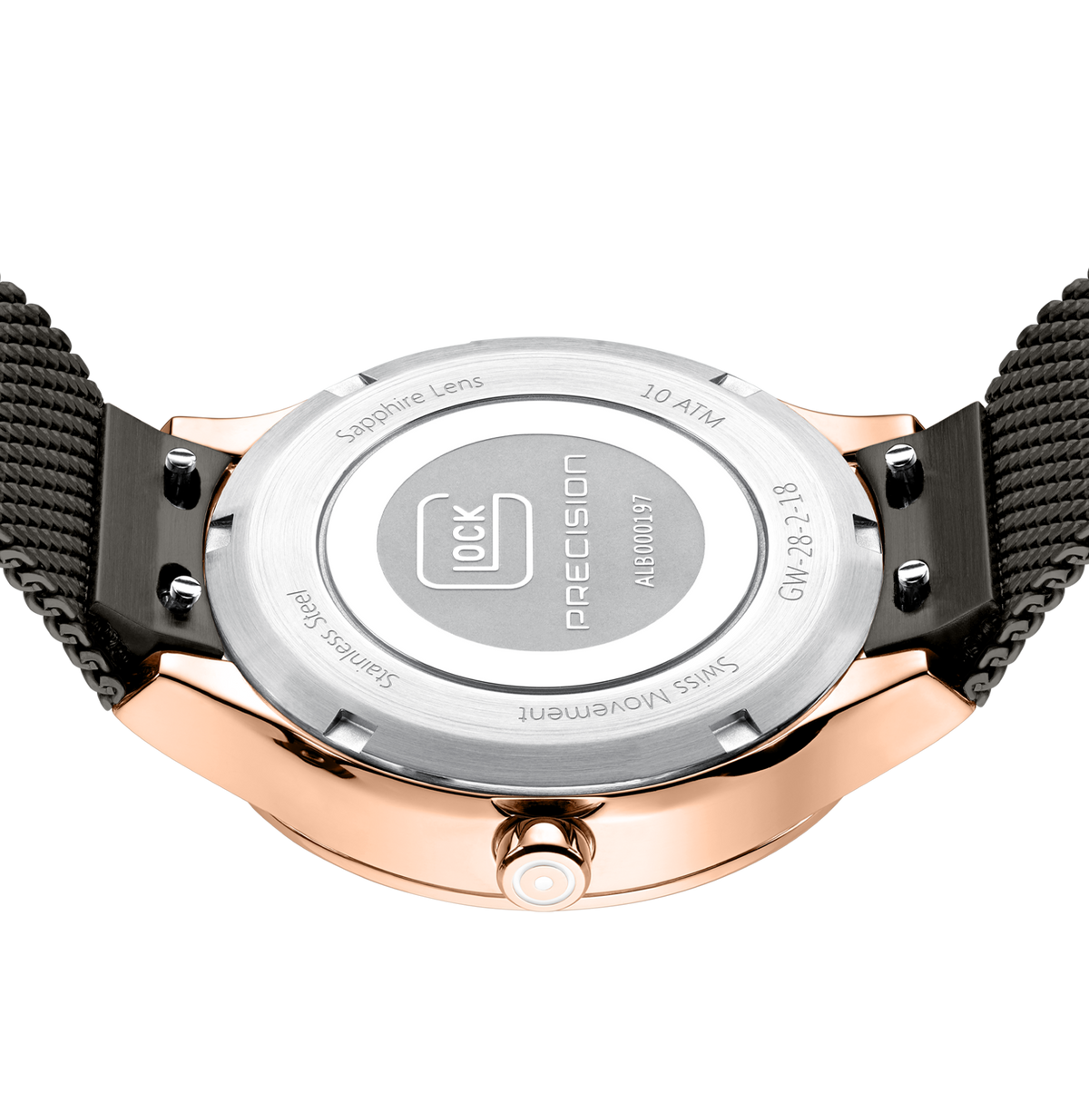 GLOCK Diamond Swiss Quartz Watch in Rose Gold-Tone Steel, Gunmetal Dial, Gunmetal Bracelet
