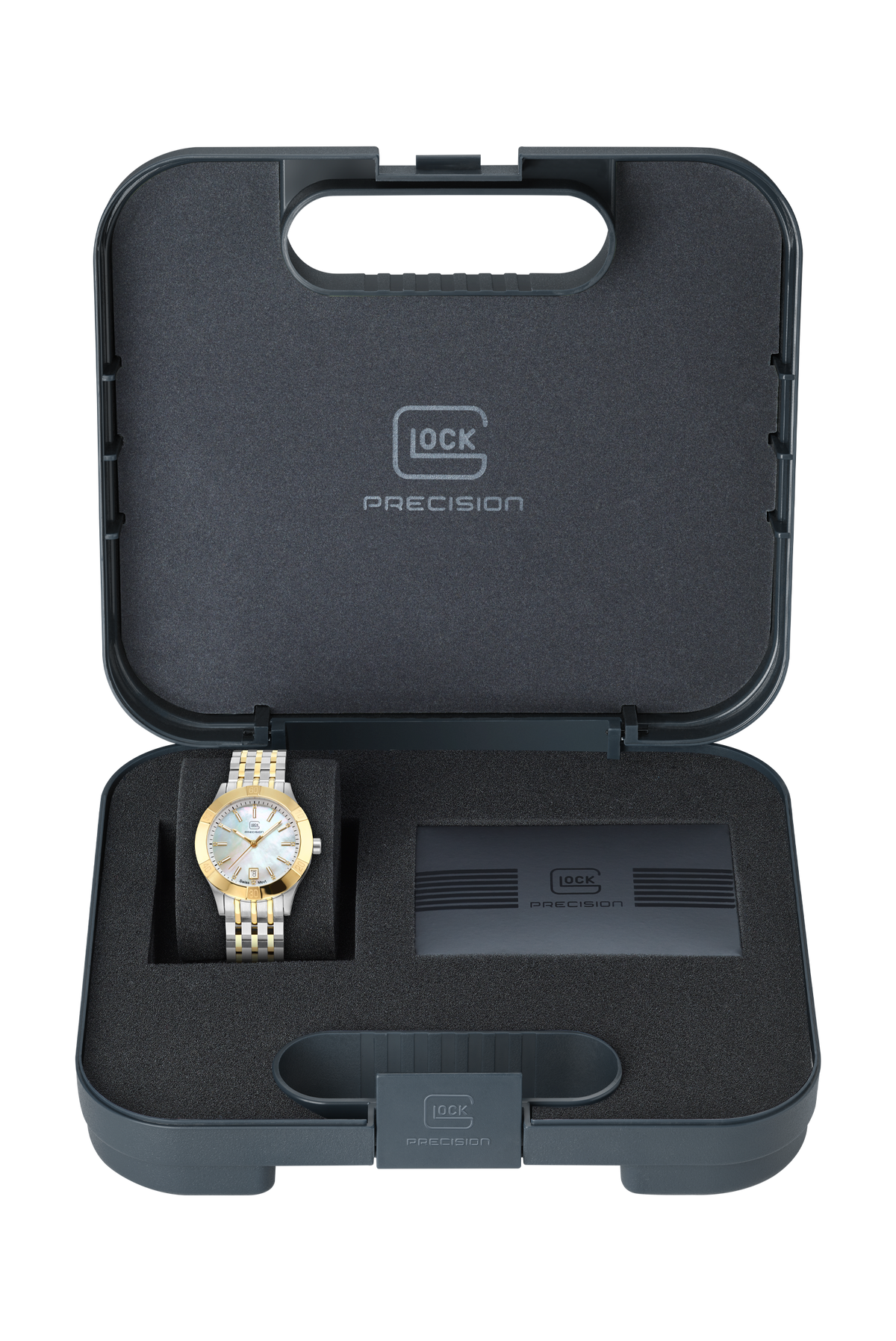GLOCK Diamond Swiss Quartz Watch in Stainless Steel, White Mother of Pearl Dial, Bicolor Bracelet