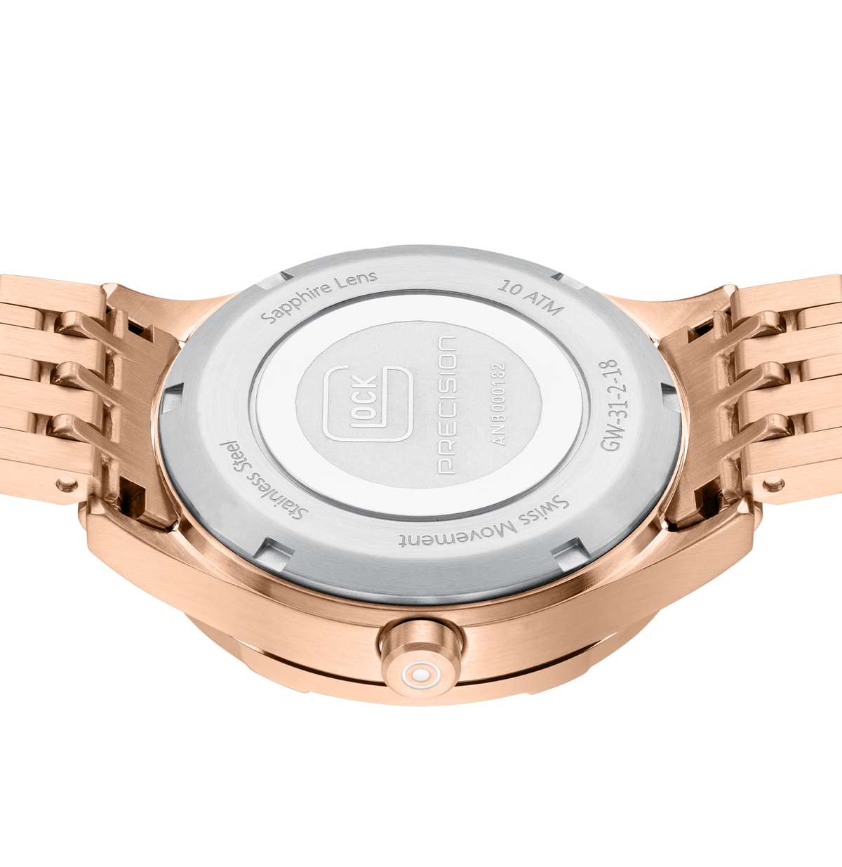 GLOCK Diamond Swiss Quartz Watch in Rose Gold-Tone Steel, Gunmetal Dial, Rose Gold-Tone Bracelet